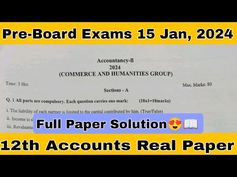 PSEB!! 12TH ACCOUNTANCY Model Test Paper Solution ? || Accounts 12th Preboard Question Paper