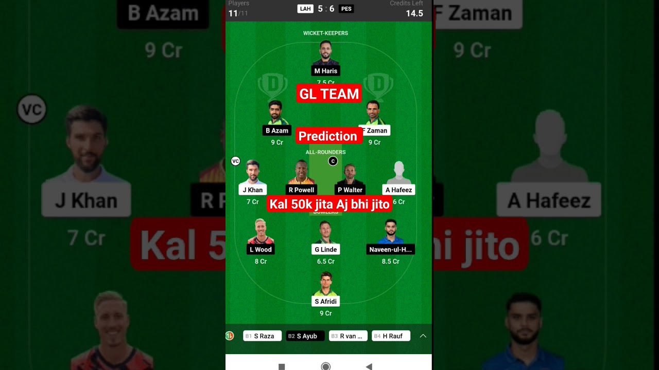 LAH VS PES Dream11 Prediction Team ll lah vs pes Dream11 today match team 