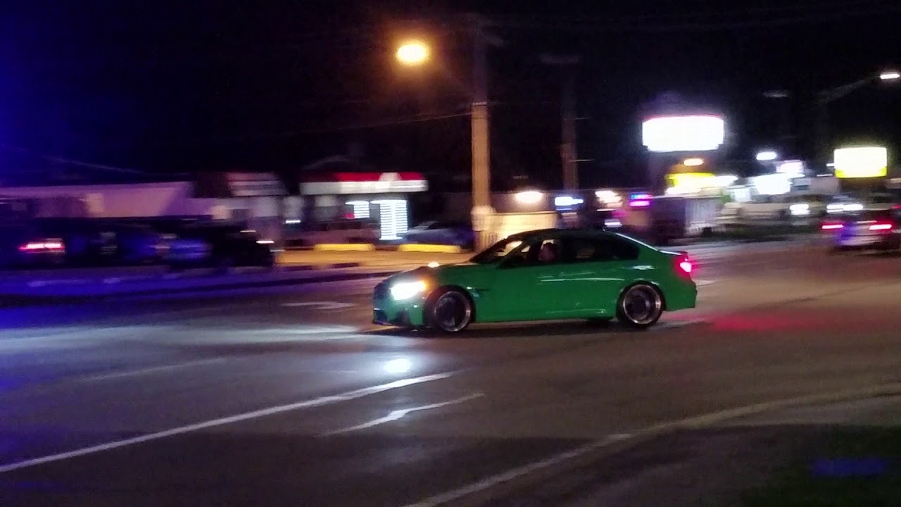 Beautiful Signal Green M3 leaving GLAE Fridays