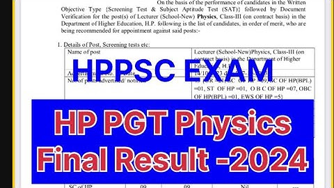 HP PGT Physics  Final Result -2024
