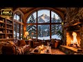 Winter Fireplace Jazz in a Quiet Library – Relaxing Snow Night Ambience ❄️📚 No Ads