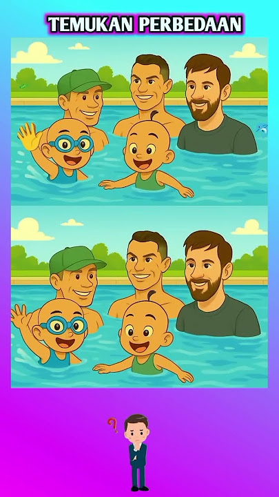 temukan 3 perbedaan dari gambar Upin Ipin berenang