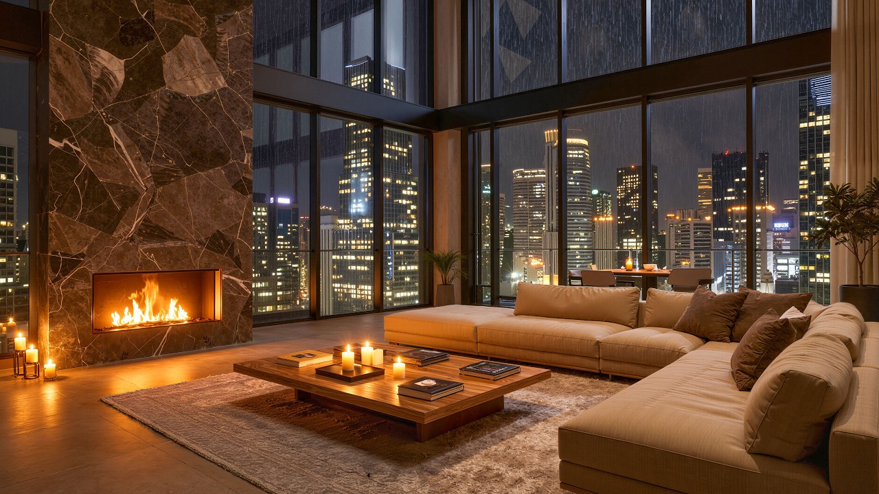 Rainy Cozy Night - Smooth Jazz with Rain Sounds in a Luxury Apartment for Relax & Deep Sleep