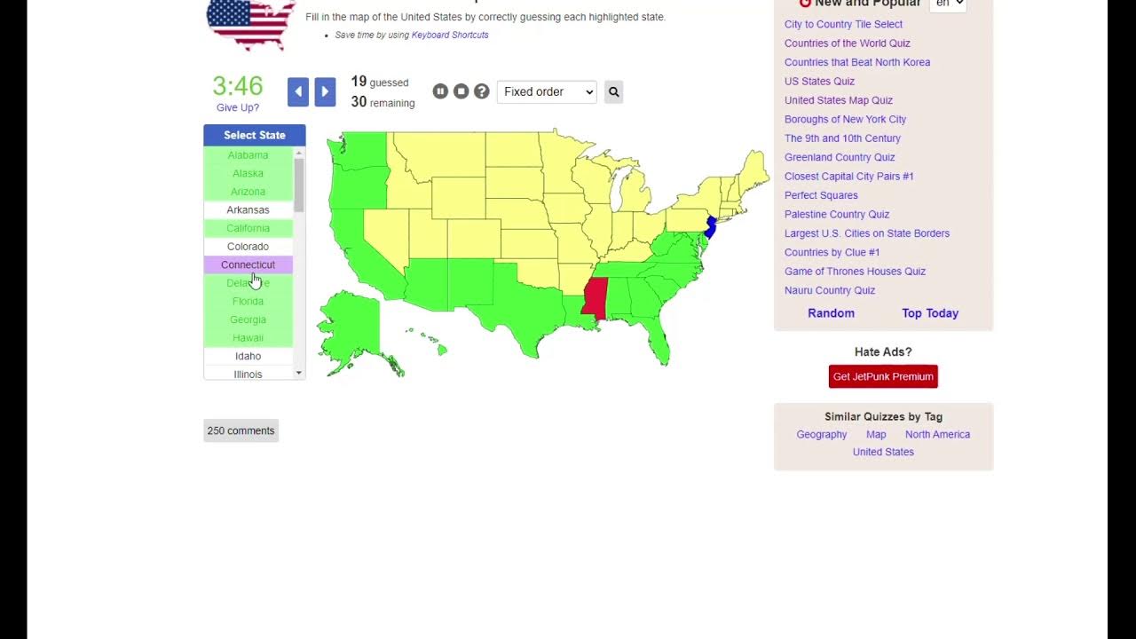 USA States quiz on Jetpunk YouTube