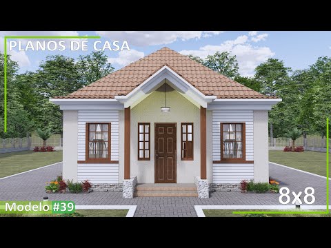 Plano de Casa Pequeña Económica 3 dormitorios 2 Baños 8x8M