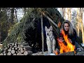 SOLO WINTER OVERNIGHTER in a BUSHCRAFT HUT | Coyotes Howl, Woken by SNOWSTORM