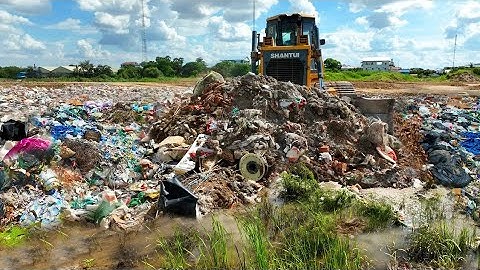 Amazing Action!! Technique Operator Clear Garbage Dump Waste Construction Stone By Skills Dozer