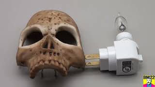Human Skull Night Light with Flame Flicker Light Bulb
