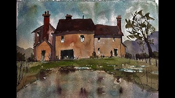 EXTREME BEGINNERS Farmhouse with pond, tree, mountains and figure   with Chris Petri