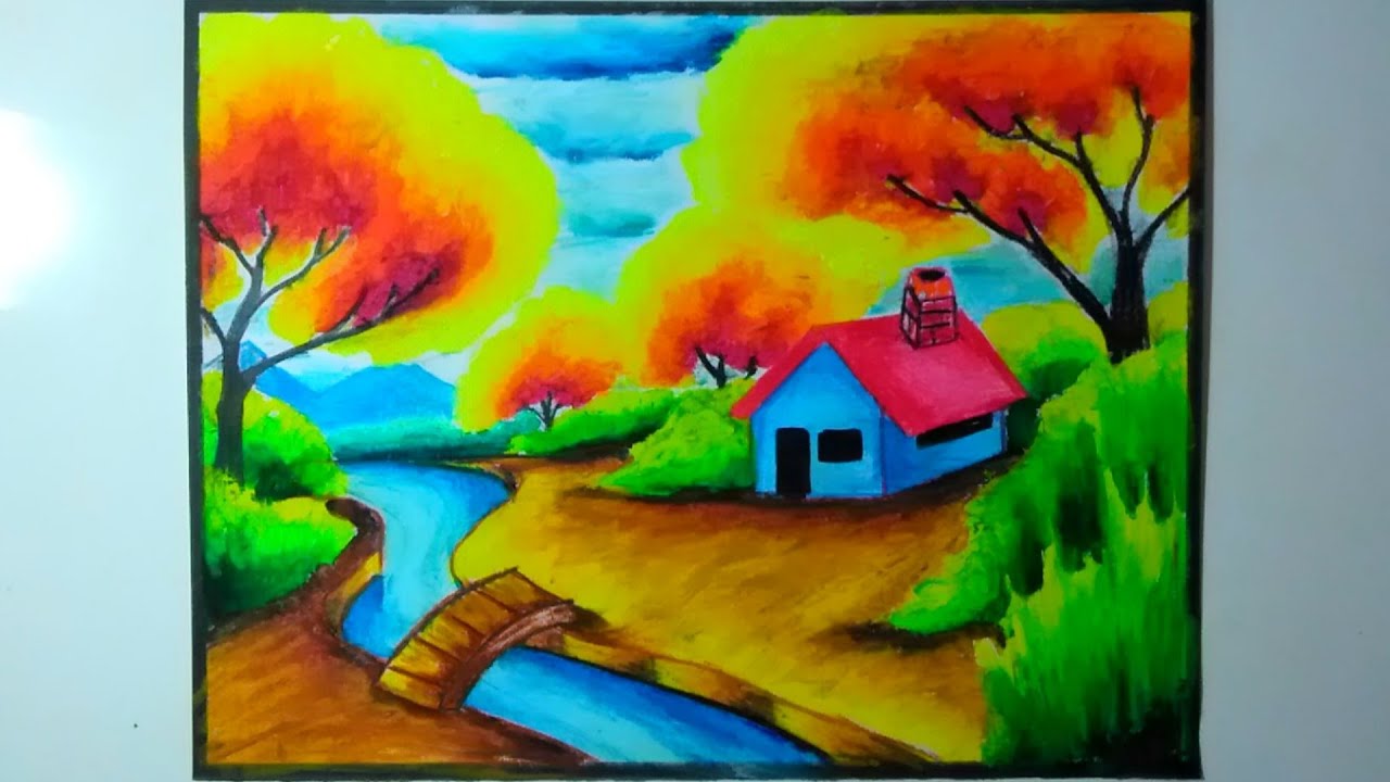 Menggambar pemandangan dengan crayon - YouTube