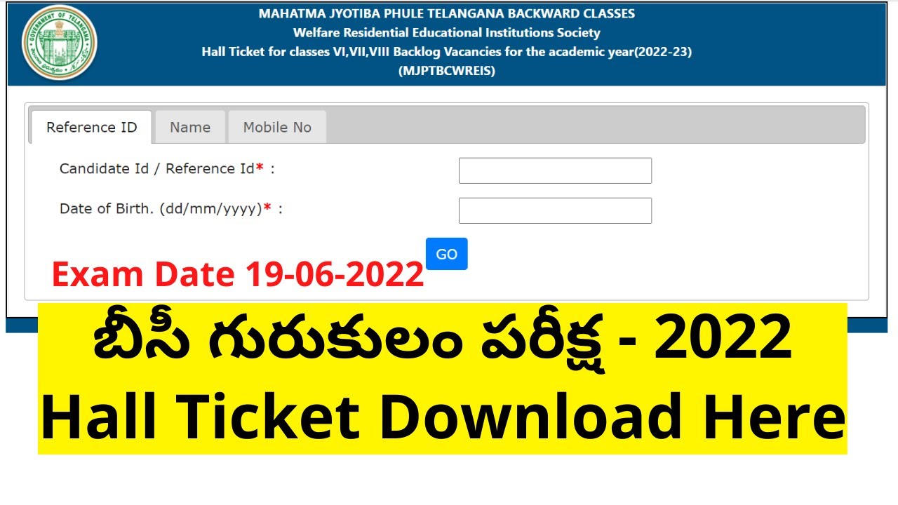 MJPTBCWREIS Hall Ticket Download 2022 | TS BC Gurukulam Hall Tickets ...