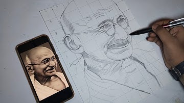 Mahatma Gandhi Drawing, Step by step Outline Tutorial