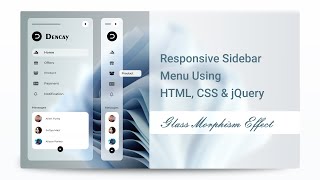 Responsive Glass Morphism Effect Side Navigation Bar in HTML CSS & jQuery | Sidebar Menu | web coder