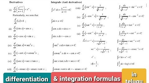 differentiation|integration formulas in telugu|derivatives antiderivatives formulas in telugu|eamcet