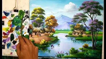 Dạy vẽ tranh phong cảnh đồng quê Việt Nam, xem video vẽ chậm link phần mô tả.