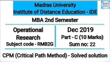 Madras University IDE | MBA 2nd Sem | RMB2G | DEC 2019 - Part C - Sum no.22 | Operational Research