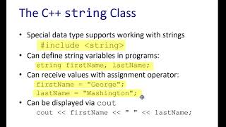 CISC 192 Section 2.10 The C++ string Class