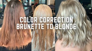 How to go from Brunette to Blonde in one sitting - hair dye tutorial color correction