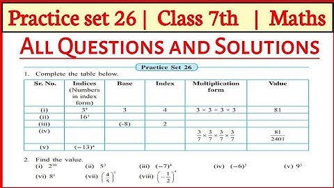 Practice Set 26 | 7th Maths | Chapter 6 Indices std 7th maths Maharashtra state Board