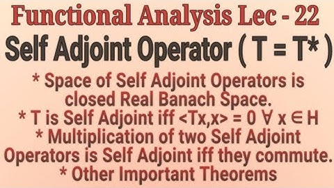Lec - 22 Self Adjoint Operator | Definition & Important Theorems In Hindi | Functional Analysis