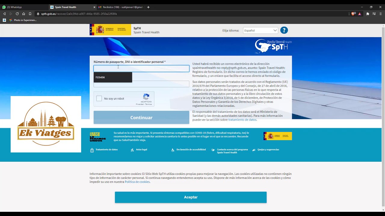 spain travel health form