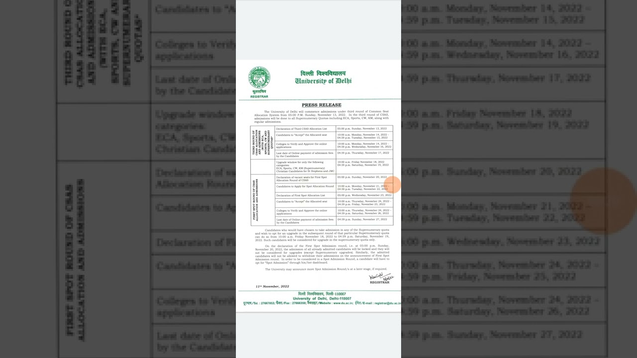 UNIVERSITY OF DELHI THIRD MERIT LIST DATE OUT NOW 2022 CHECK IT