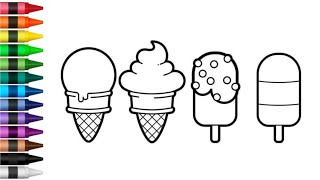 Ice cream drawing٫ painting, coloring for kids and toddlers🍦how to draw ice cream🌈