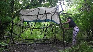 Solo Survival Girl In The Rain Forest Camping And Cooking Rain Asmr First Time Build Shelter