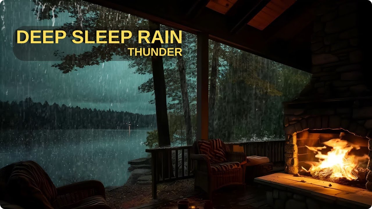 Rain on Cabin Window at Night 🌧 Thunder Sounds for Deep Sleep (5 Hours ...