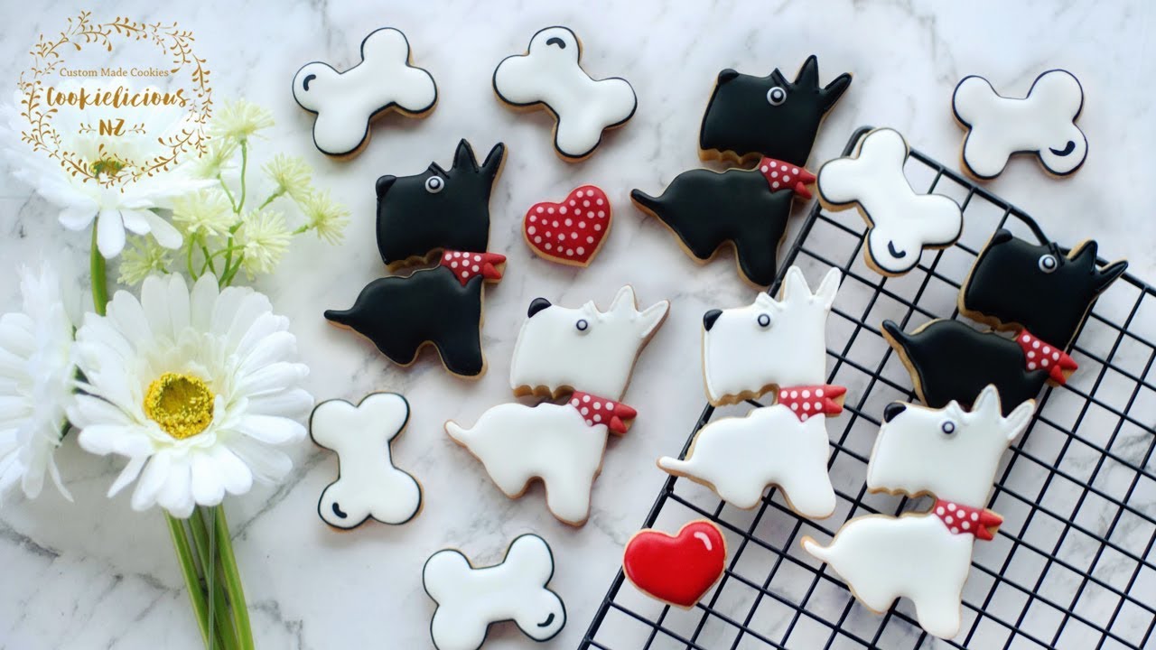 How to make CUTE SCOTTIE DOG COOKIES - Including chubby bone tutorial