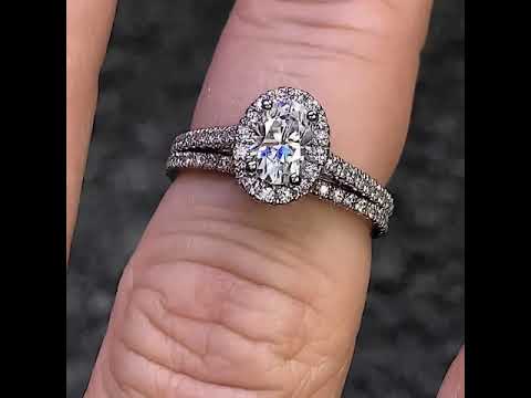 Oval Halo Cathedral Wedding Set ring video