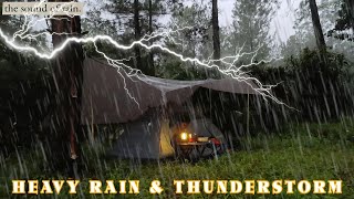 AMAZING LIGHTNING STORMS AND SUPER HEAVY RAIN❗Relaxing_camping shelter in the forest, Long rain