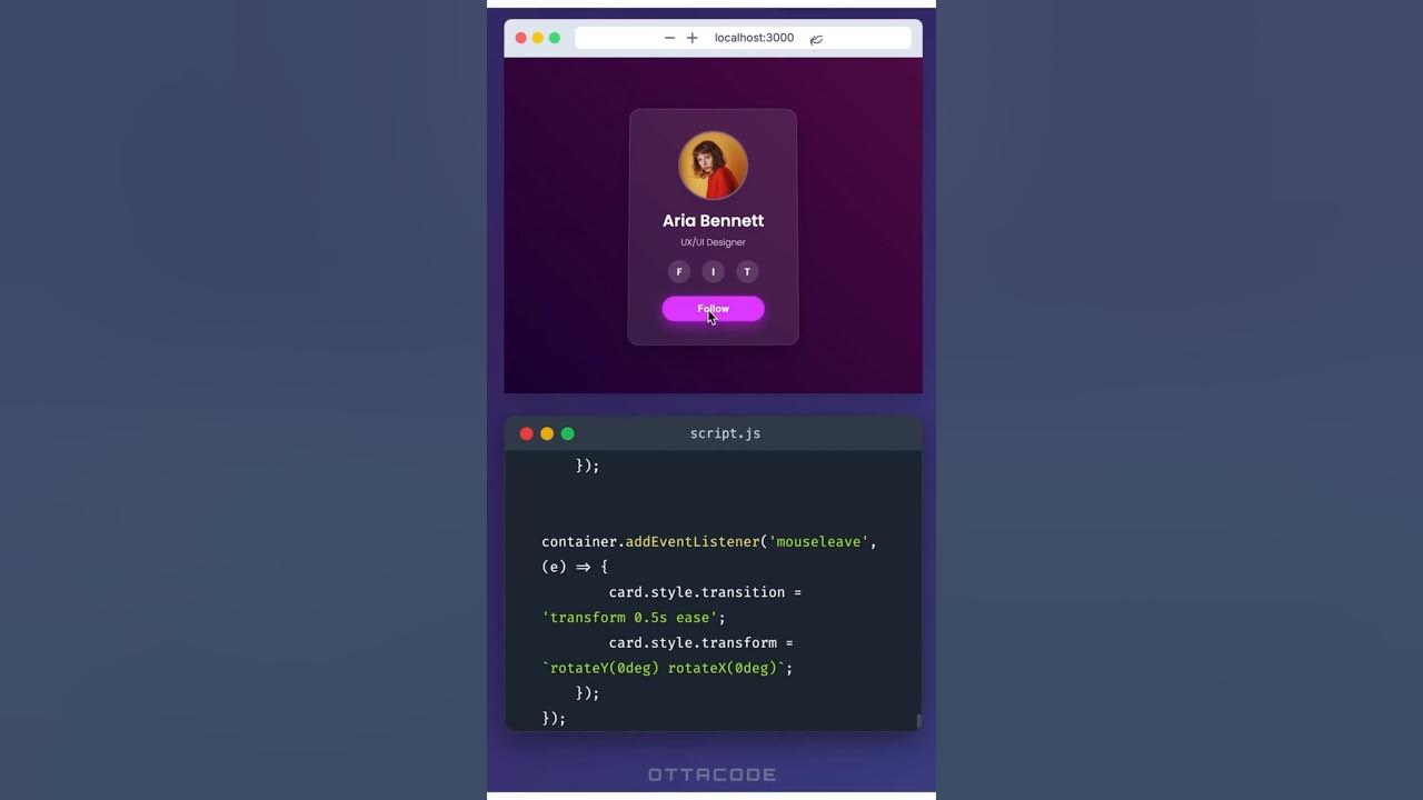 Create a 3D Glassmorphism Card with HTML, CSS & JS! 🤯 #tutorial #shorts ...