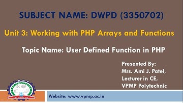 User Defined Function in PHP| DWPD | 3350702 |Mrs. Ami J. Patel