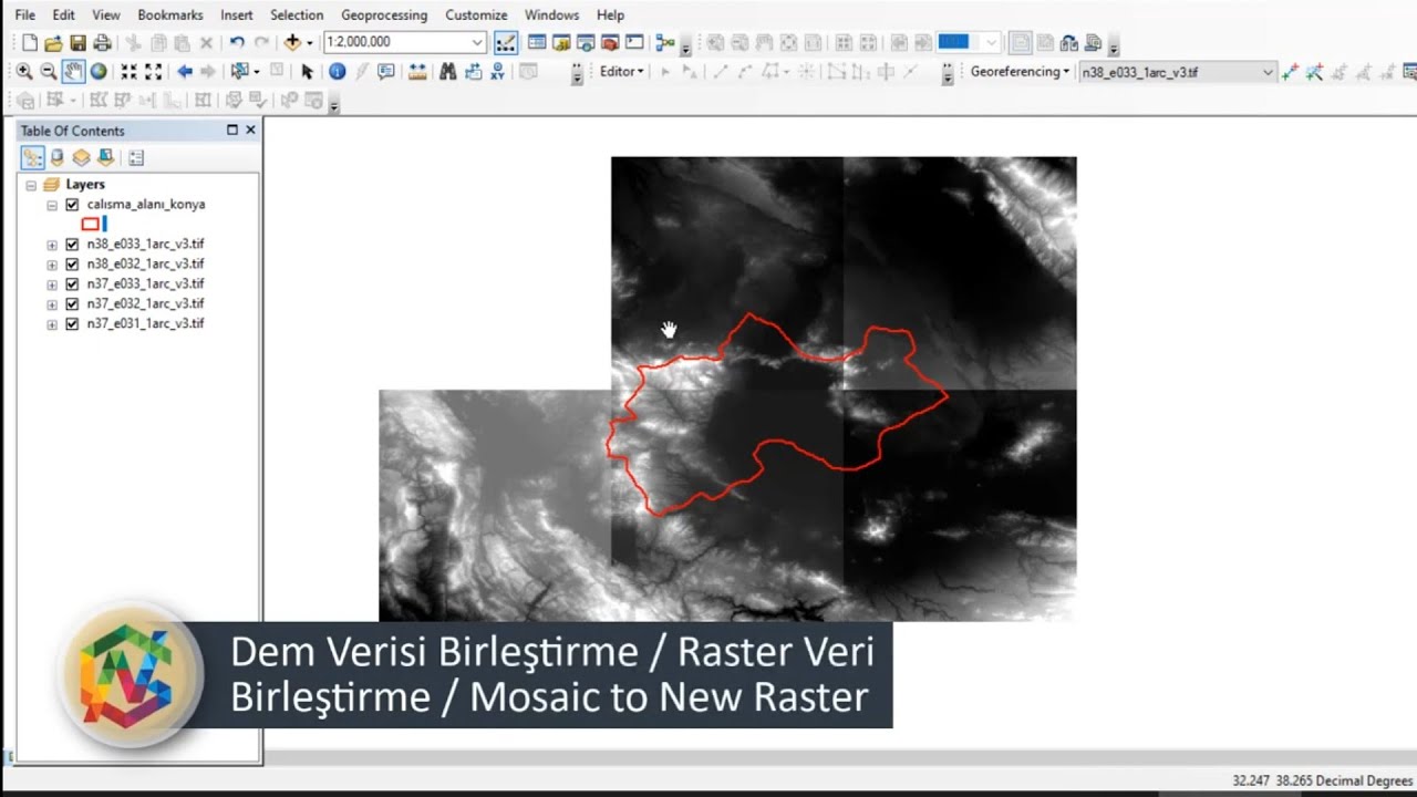 Dem Verisi Birleştirme l Mosaic to New Raster ArcGİS 10.8 - YouTube