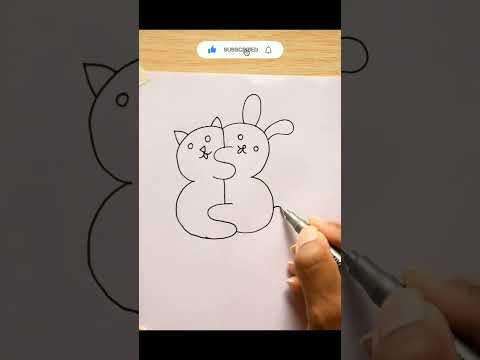 Easy drawing of cute cat and bunny hugging #shorts #youtubeshorts - YouTube