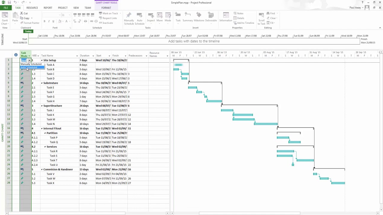 Simple Project Plan in Microsoft Project - YouTube