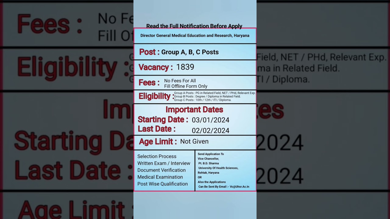 Haryana DMER Group A, B, C Posts Offline Form 2024 | Haryana Offline Form Vacancy |