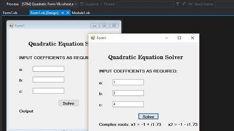 QUADRATIC EQUATION ROOT CALCULATOR WITH COMPLEX ROOT ON VISUAL BASIC Part 2  (FORM)