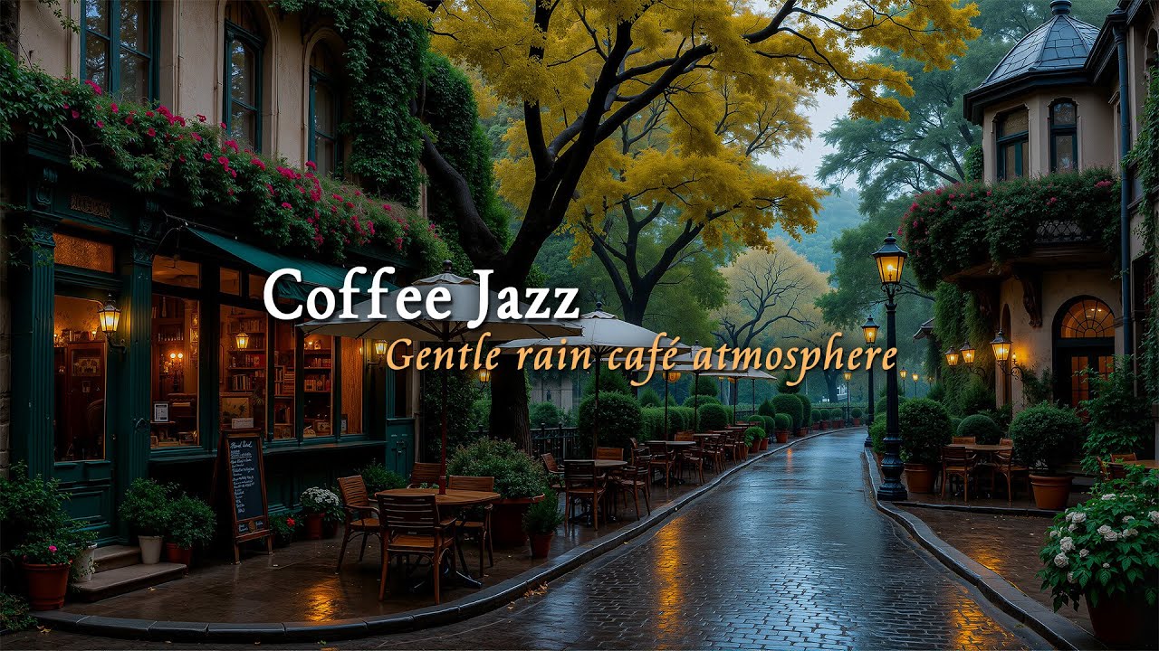 Relaxing Jazz Coffee Music – Outdoor Café Jazz Ambience with Gentle Rain and Relaxing Melodies