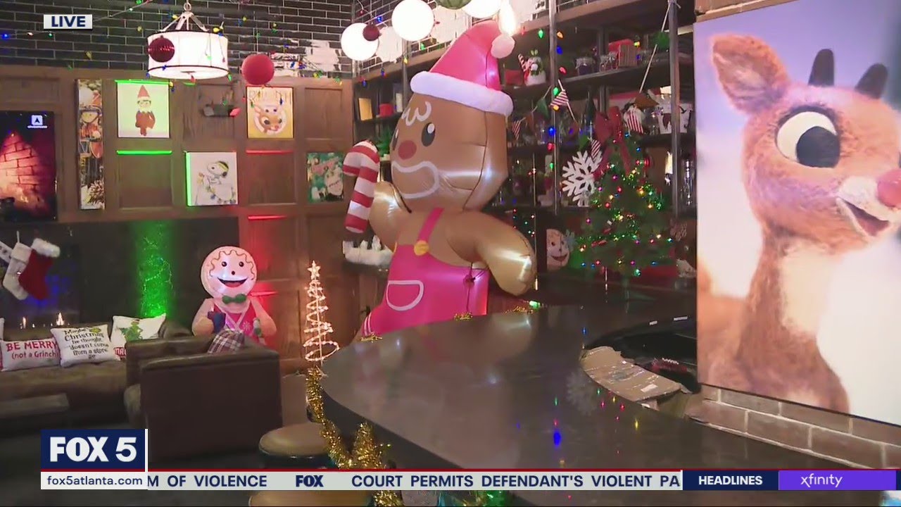 Checking out Tinsel Tavern, a holiday popup bar in The Battery Atlanta