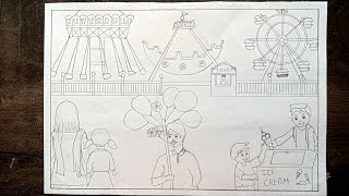 How to draw fun fair scenery drawing. Fun fair drawing. Fair drawing. Mela drawing. easy drawing.
