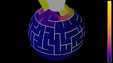 Using waves with an oscillating source to "solve" a maze on a sphere