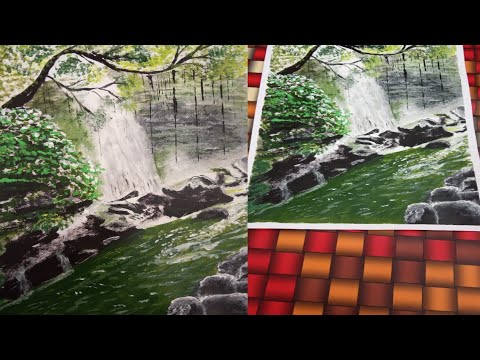 Acrylic Painting 11 melukis air terjun dengan cat  akrilik  