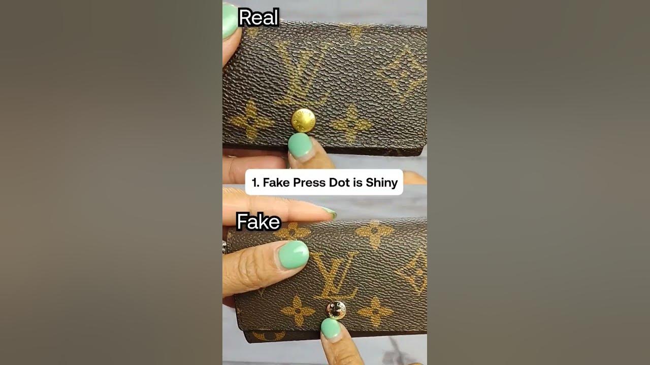 real vs. fake Louis Vuitton coin pouch. what y'all think
