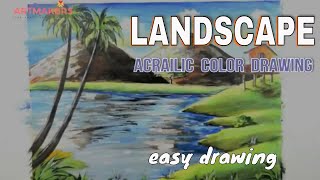 Easy Landscape Drawing Beginers Acrailic Tutorial