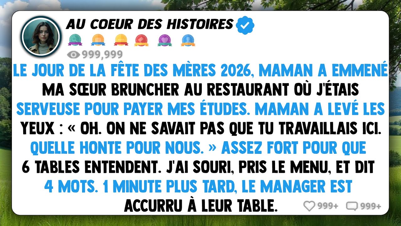 Le jour de la fête des mères 2026, maman a emmené ma sœur bruncher au restaurant où j'étais serveuse