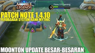 LING NERF, GUSSION NERF, HARITH NERF, PERUBAHAN SYSTEM TIER MYTHIC-PATCH NOTE 1.4.10 MOBILE LEGENDS