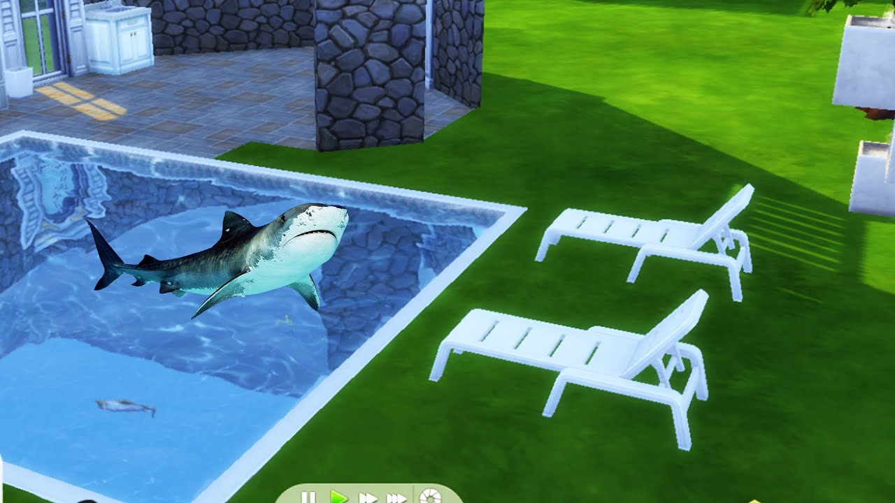 The sims 4 "sharks Fishes on the Swimming pool "Mini Mansion[SPEEDBUILT