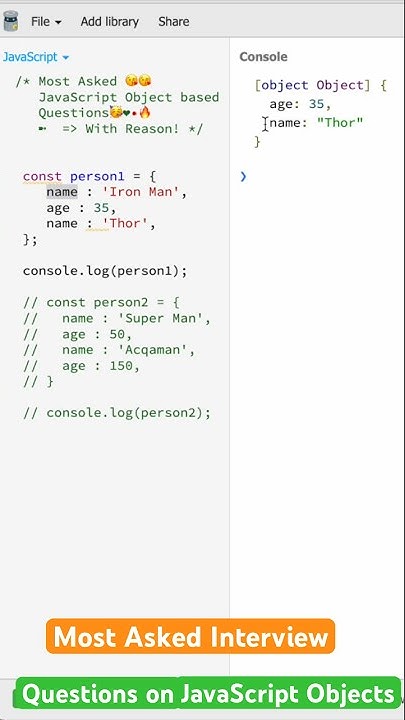 (Q-38) Most asked or must know JavaScript objects questions #javascript ...